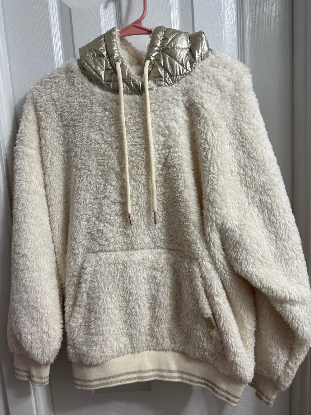 UGG Cream Sherpa Hoodie with Metallic Gold Quilted Hood